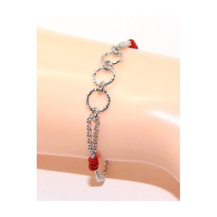 NSA|Bracciale uomo donna ragazzo Argento 925 lavorazione a rosario cristallo rosso con cerchi diamantati 16,50-19,50 cm