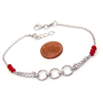 NSA|Bracciale uomo donna ragazzo Argento 925 lavorazione a rosario cristallo rosso con cerchi diamantati 16,50-19,50 cm