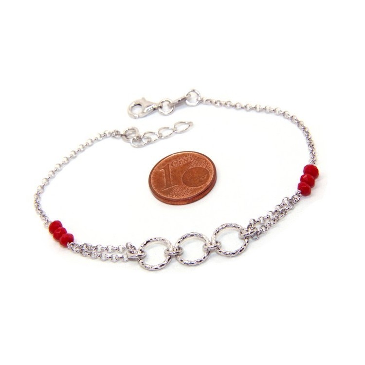 NSA|Bracciale uomo donna ragazzo Argento 925 lavorazione a rosario cristallo rosso con cerchi diamantati 16,50-19,50 cm