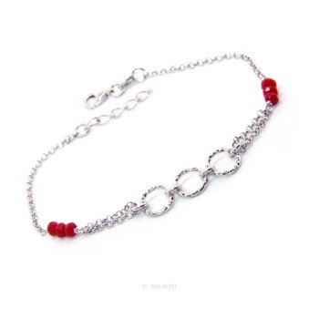 NSA|Bracelet man woman boy Silver 925 red rosary work with diamond rings 16.50-19.50 cm