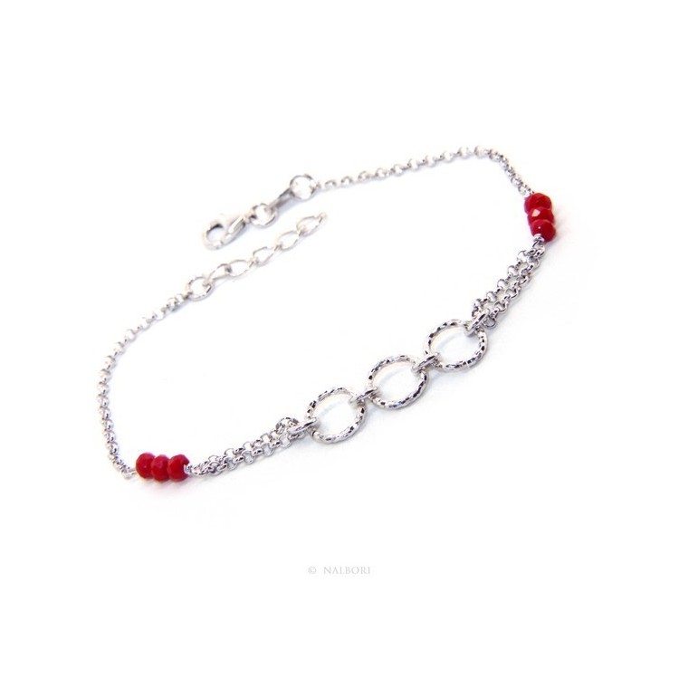 NSA|Bracciale uomo donna ragazzo Argento 925 lavorazione a rosario cristallo rosso con cerchi diamantati 16,50-19,50 cm