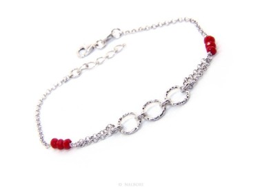 NSA|Bracelet man woman boy Silver 925 red rosary work with diamond rings 16.50-19.50 cm