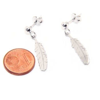 NSA|Silver 925: woman earrings with ball and feather pendant cut and laser engraved