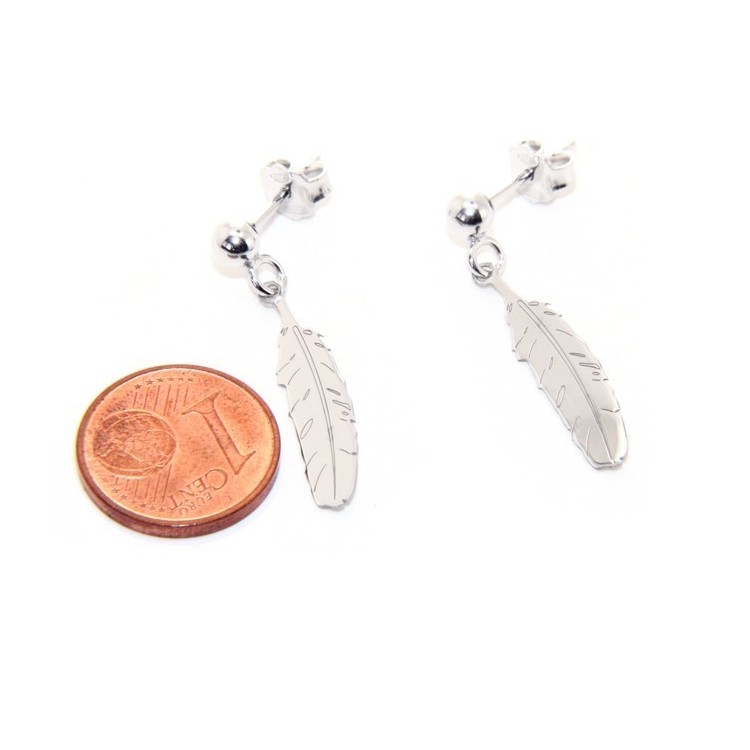 NSA|Silver 925: woman earrings with ball and feather pendant cut and laser engraved