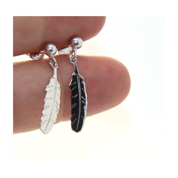 NSA|Silver 925: woman earrings with ball and feather pendant cut and laser engraved