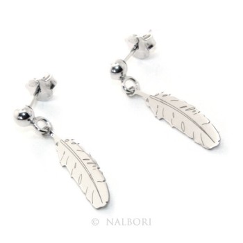 NSA|Silver 925: woman earrings with ball and feather pendant cut and laser engraved