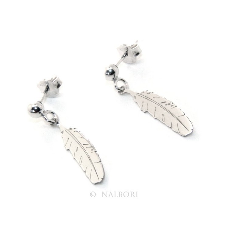 NSA|Silver 925: woman earrings with ball and feather pendant cut and laser engraved