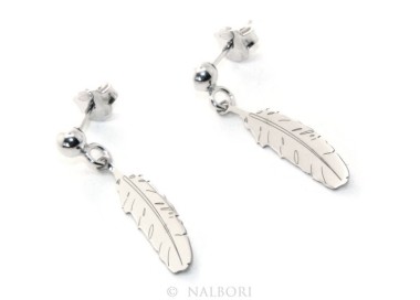 NSA|Silver 925: woman earrings with ball and feather pendant cut and laser engraved