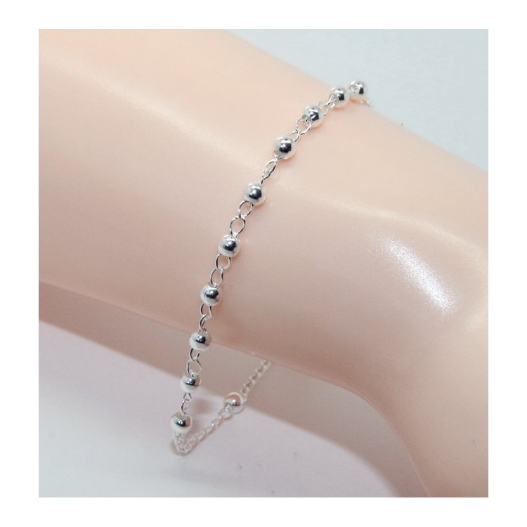 NSA|Bracciale uomo donna ragazzo Argento 925 rosario palline 3 mm semplice croce latina cm 17,00