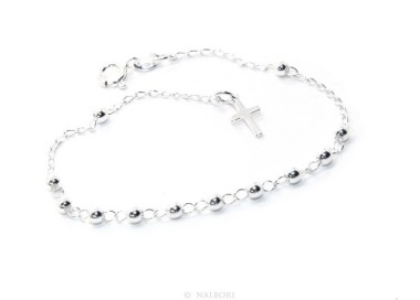 NSA|Bracelet man woman boy Silver 925 rosary balls 3 mm simple cross Latin cm 17,00