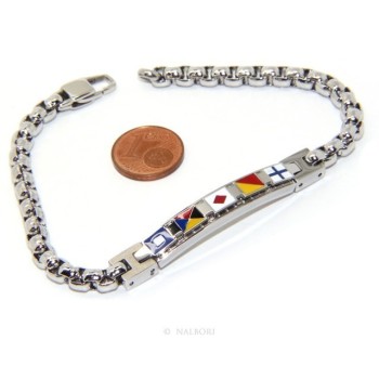 NSA|NALBORI bracelet stainless steel bolted plate with glazed flags 19,50 cm