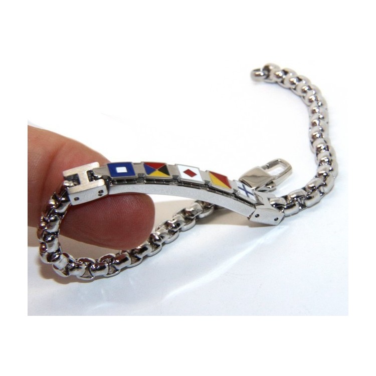 NSA|NALBORI bracelet stainless steel bolted plate with glazed flags 19,50 cm
