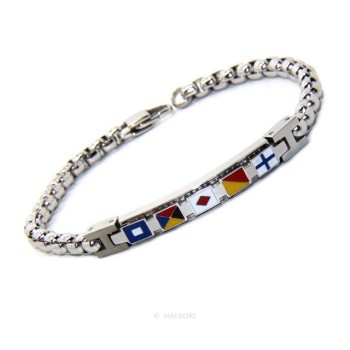 NSA|NALBORI bracelet stainless steel bolted plate with glazed flags 19,50 cm