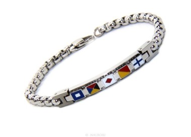 NSA|NALBORI bracelet stainless steel bolted plate with glazed flags 19,50 cm