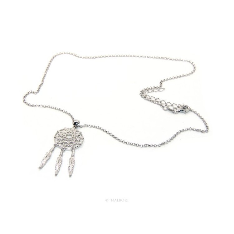 NSA|NALBORI necklace rolo 'necklace with big pendant pendant catches catch dreams 3 feathers