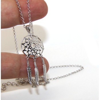 NSA|NALBORI necklace rolo 'necklace with big pendant pendant catches catch dreams 3 feathers