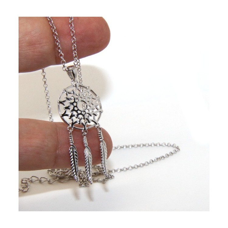 NSA|NALBORI necklace rolo 'necklace with big pendant pendant catches catch dreams 3 feathers