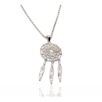 NSA|NALBORI necklace rolo 'necklace with big pendant pendant catches catch dreams 3 feathers