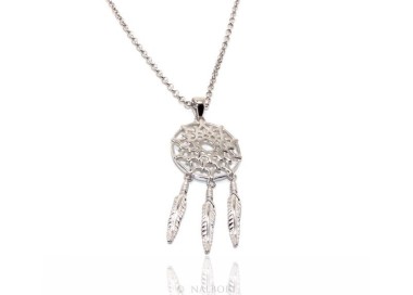 NSA|NALBORI necklace rolo 'necklace with big pendant pendant catches catch dreams 3 feathers