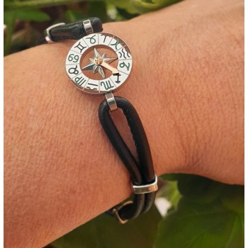 NSA|Stainless steel bracelet and skin leather hypoallergenic  zodiac zodiacal 19 cm