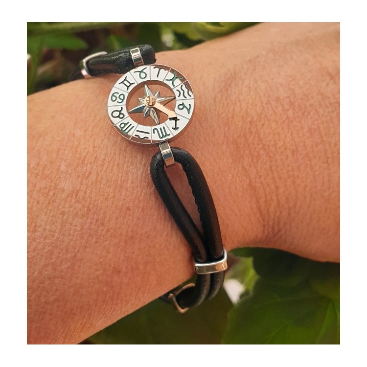 NSA|Stainless steel bracelet and skin leather hypoallergenic  zodiac zodiacal 19 cm