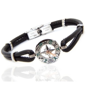 NSA|Stainless steel bracelet and skin leather hypoallergenic  zodiac zodiacal 19 cm