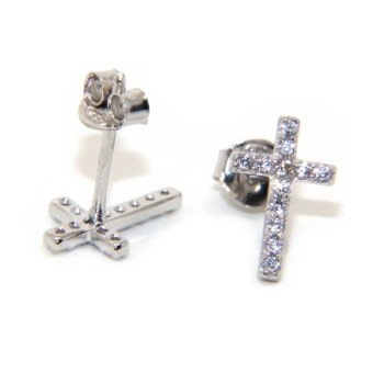 NSA|Argento 925 : orecchini uomo/donna punto luce croce pavè zircone bianco 11x7,5 mm