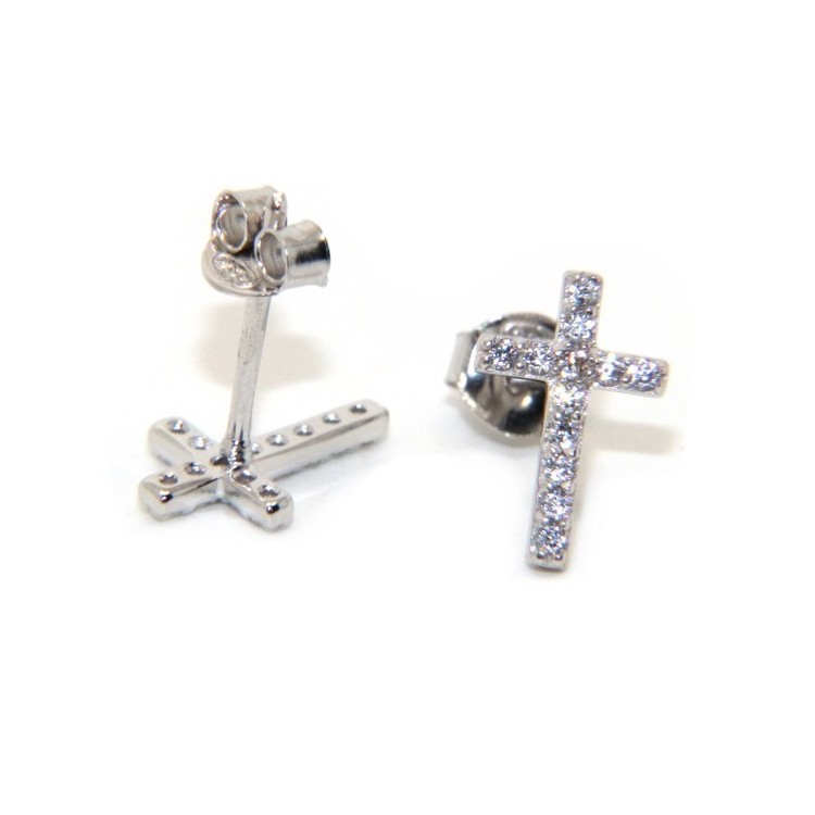 NSA|Argento 925 : orecchini uomo/donna punto luce croce pavè zircone bianco 11x7,5 mm