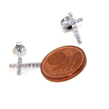 NSA|Argento 925 : orecchini uomo/donna punto luce croce pavè zircone bianco 11x7,5 mm