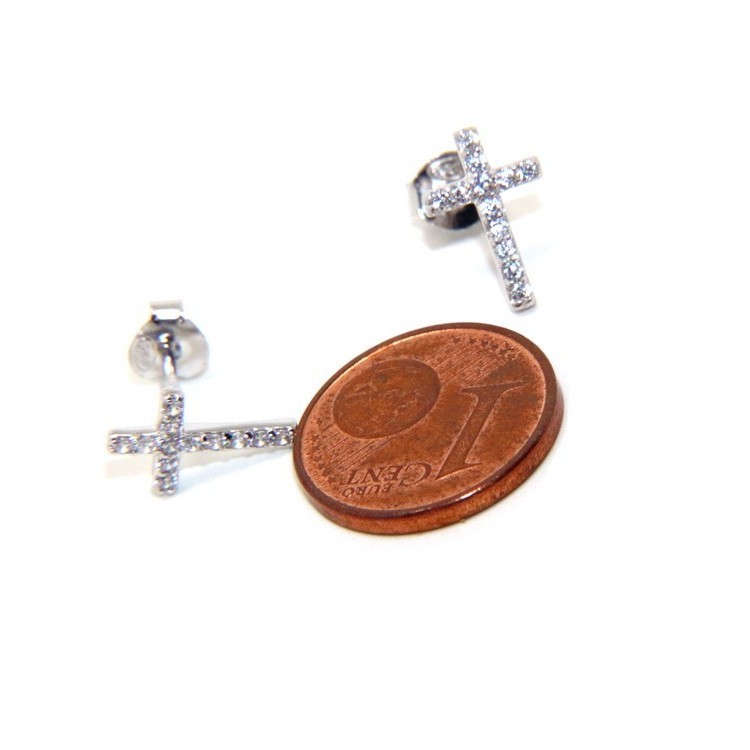 NSA|Argento 925 : orecchini uomo/donna punto luce croce pavè zircone bianco 11x7,5 mm