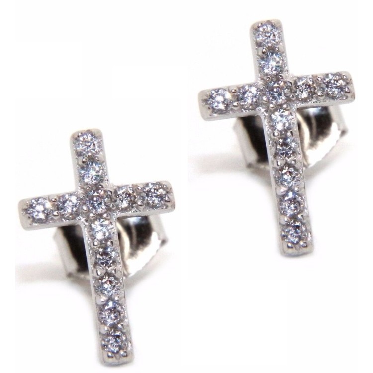NSA|orecchini croce argento 925 luce punto pavè zircone bianco 11x7,5 mm uomo donna