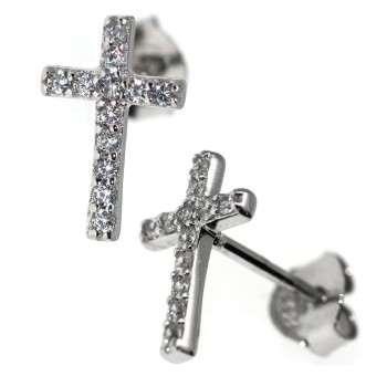 NSA|orecchini croce argento 925 luce punto pavè zircone bianco 11x7,5 mm uomo donna