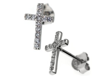 NSA|orecchini croce argento 925 luce punto pavè zircone bianco 11x7,5 mm uomo donna