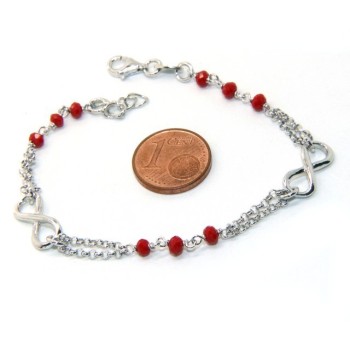 NSA|Man Woman Bracelet Silver 925 red rosary workmanship with infinite 15,50-18,00 cm