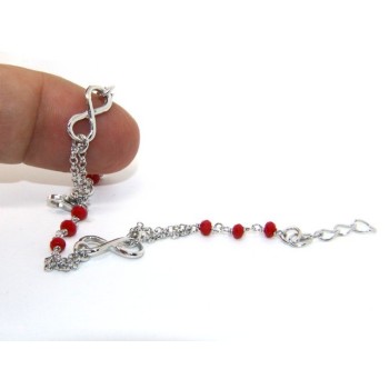 NSA|Man Woman Bracelet Silver 925 red rosary workmanship with infinite 15,50-18,00 cm