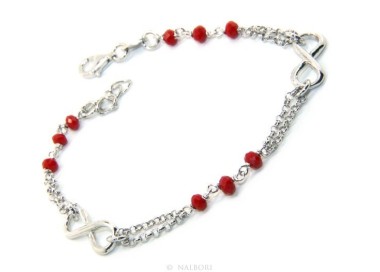 NSA|Man Woman Bracelet Silver 925 red rosary workmanship with infinite 15,50-18,00 cm