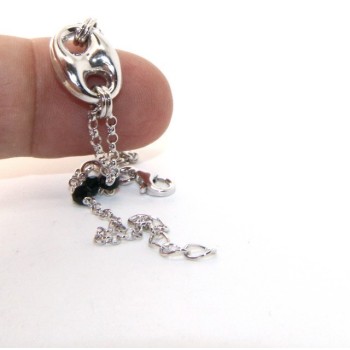 NSA|Men's bracelet boy boy Silver 925 black crystal rosary work with navy blue knit 15,00-18,00 cm