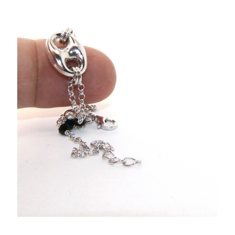 NSA|Men's bracelet boy boy Silver 925 black crystal rosary work with navy blue knit 15,00-18,00 cm