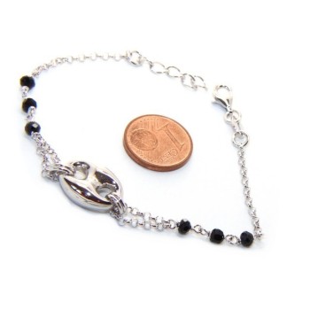 NSA|Men's bracelet boy boy Silver 925 black crystal rosary work with navy blue knit 15,00-18,00 cm