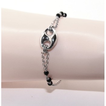 NSA|Bracciale uomo donna ragazzo Argento 925 lavorazione a rosario cristallo nero con maglia marina bombata 15,00-18,00 cm