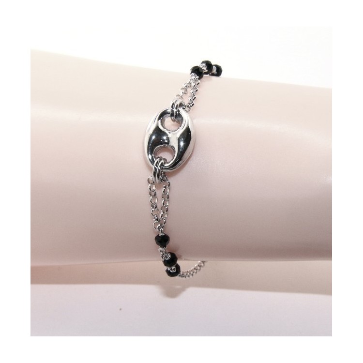 NSA|Men's bracelet boy boy Silver 925 black crystal rosary work with navy blue knit 15,00-18,00 cm