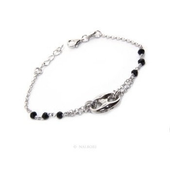 NSA|Men's bracelet boy boy Silver 925 black crystal rosary work with navy blue knit 15,00-18,00 cm