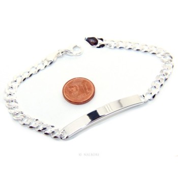 NSA|NALBORI Bracciale targa uomo donna argento 925 chiaro, massiccio catena grumetta 6 mm polso 19,50-20,50