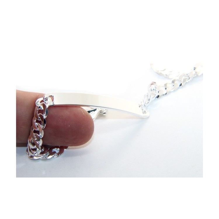 NSA|NALBORI Bracciale targa uomo donna argento 925 chiaro, massiccio catena grumetta 6 mm polso 19,50-20,50