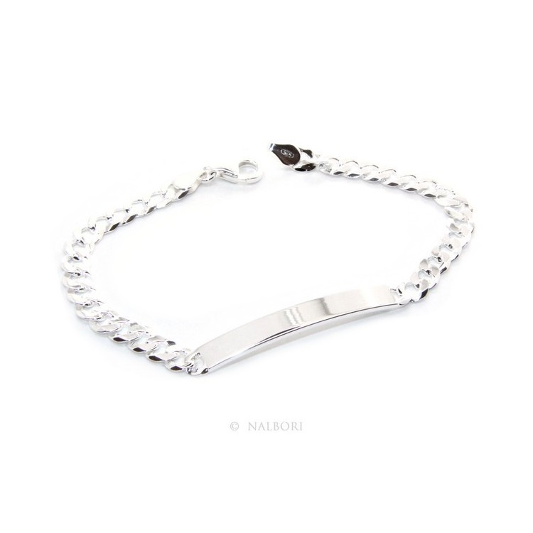 NSA|NALBORI Bracciale targa uomo donna argento 925 chiaro, massiccio catena grumetta 6 mm polso 19,50-20,50