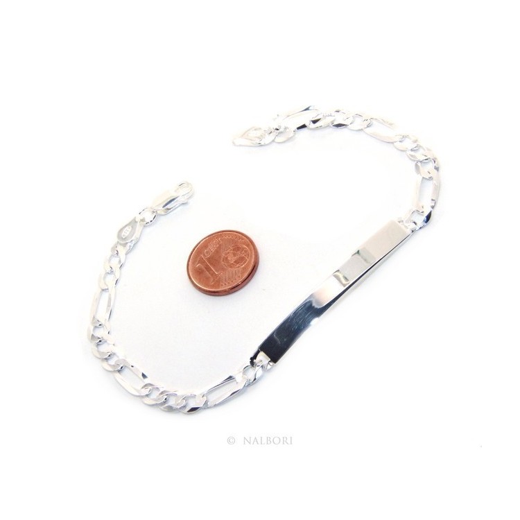 NSA|NALBORI Bracciale targa uomo donna argento 925 chiaro, massiccio catena figaro 5 mm polso 20,50