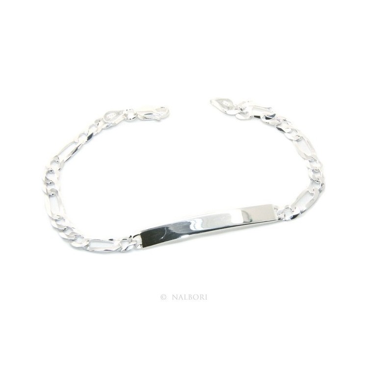 NSA|NALBORI Bracciale targa uomo donna argento 925 chiaro, massiccio catena figaro 5 mm polso 20,50