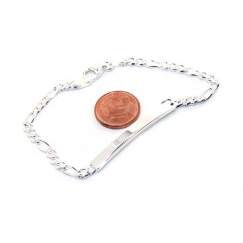 NSA|NALBORI Bracciale targa uomo donna argento 925 chiaro, massiccio catena figaro 4 mm polso 18 cm