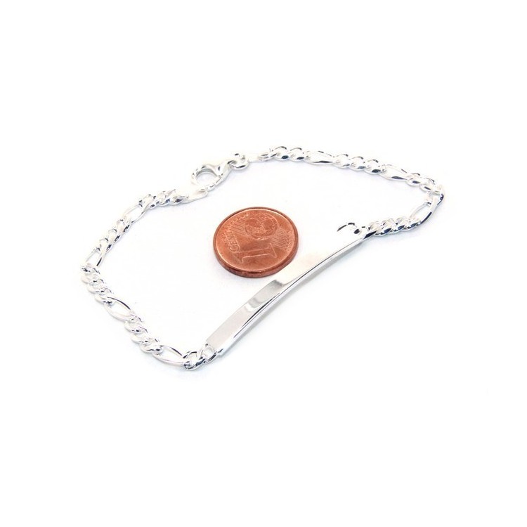 NSA|NALBORI Bracciale targa uomo donna argento 925 chiaro, massiccio catena figaro 4 mm polso 18 cm