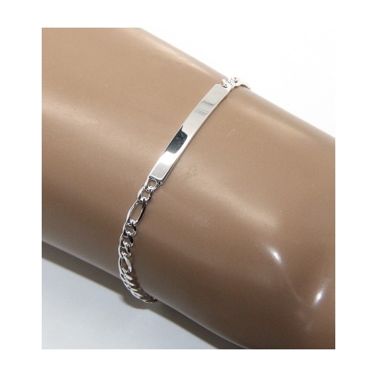 NSA|NALBORI Bracciale targa uomo donna argento 925 chiaro, massiccio catena figaro 4 mm polso 18 cm